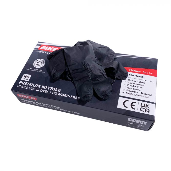 Bike It Disposable Black Nitrile Workshop/Mechanics Gloves (Powder Free) - Box of 100pcs