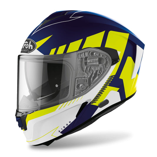 Airoh Spark 'Rise' Motorcycle Road Helmet - Yellow/Blue Matt